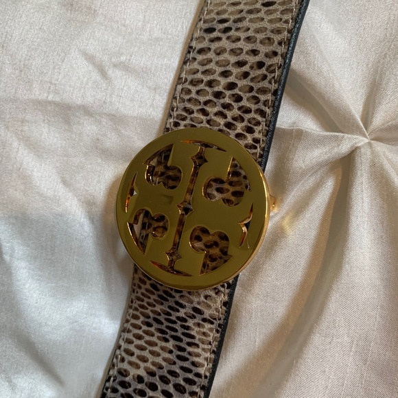 Tory Burch Tan/Black Snakeprint Reversible Leather Belt sz M - Picture 2 of 6